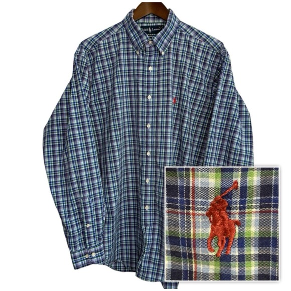 Ralph Lauren Other - Ralph Lauren shirt men's large 16.5 blue green classic plaid preppy button down